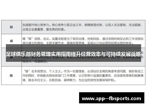 足球俱乐部财务管理实用指南提升经营效率与可持续发展战略 足球俱乐部财务管理实用指南提升经营效率与可持续发展战略
